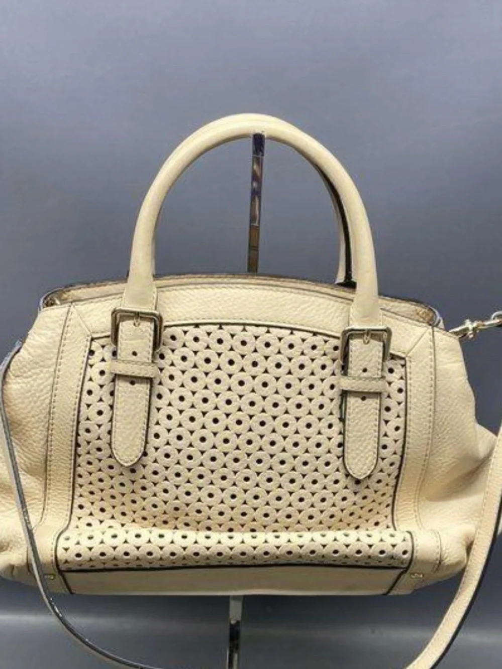 Kate Spade Cream Leather Satchel with Top Handles Laser Cut
